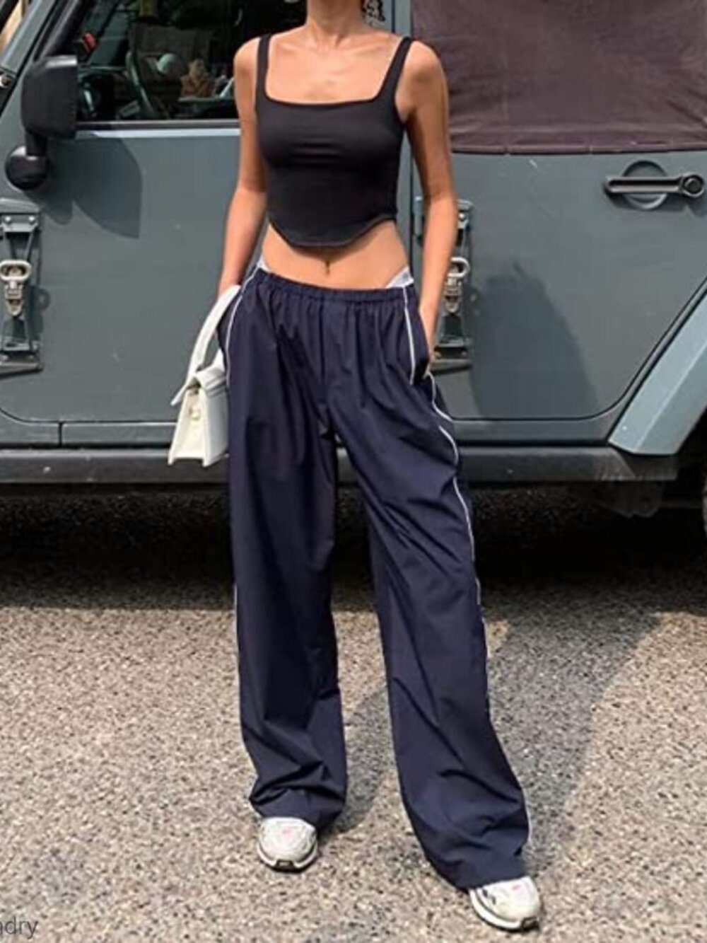 Baggy Y2K Parachute Track Pants with Drawstring Legs, Polyester - Picture 3 of 7